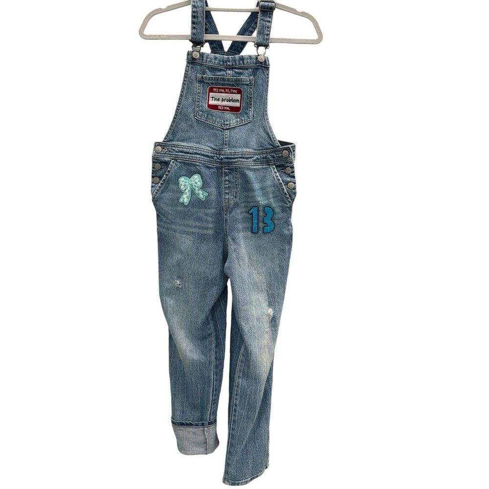 Taylor Swift Girls Overall Worn Denim Jeans Upcycled Cute Swiftie Fan Patches